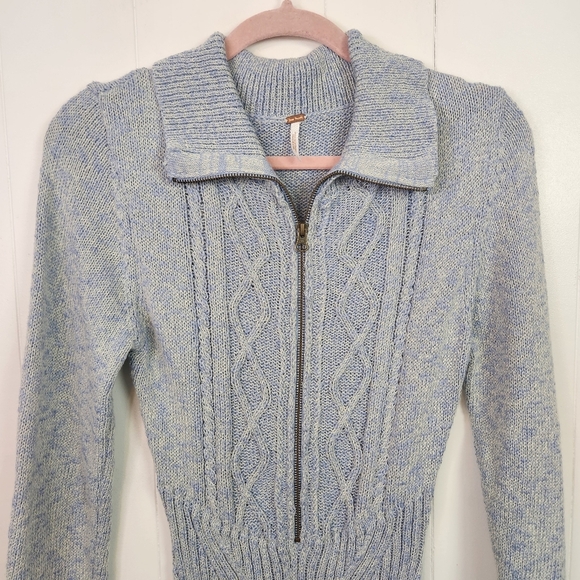 Free People Mont Blanc Mini Dress Blue Womens Medium Sweater Knit Boho Winter - Picture 4 of 13